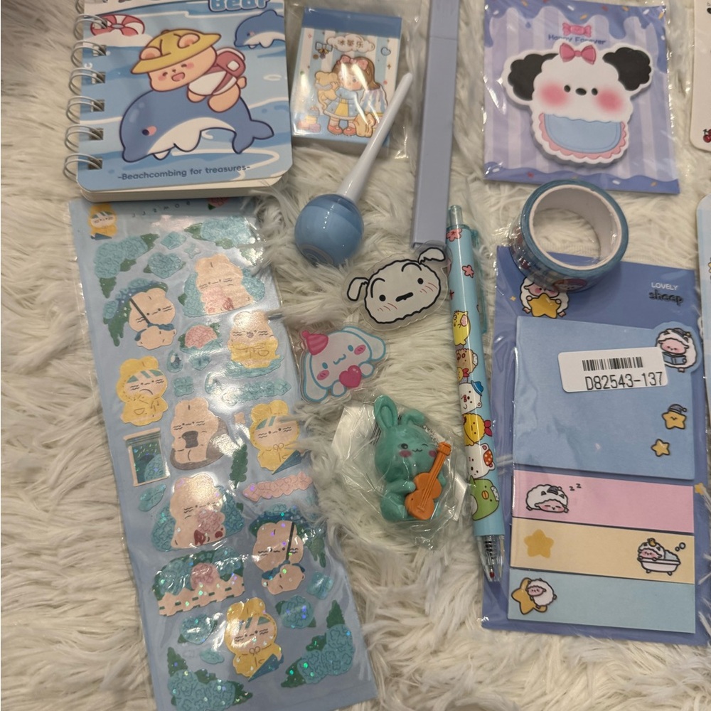 Cute Blue Kawaii Stationery Set - Character Stickers & Pens 15+ items - Picture 2 of 4